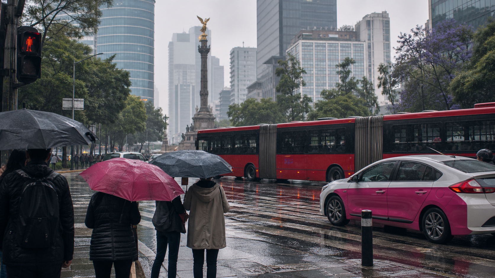 Lluvia y movilidad en una avenida de la Ciudad de Mexico