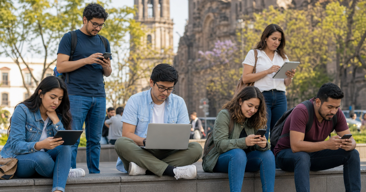 Personas de distintas edades utilizando internet en dispositivos digitales