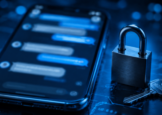 Teléfono móvil junto a un candado y una llave que representan protección contra estafas digitales.