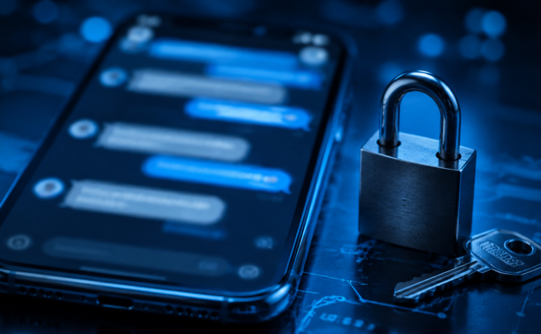Teléfono móvil junto a un candado y una llave que representan protección contra estafas digitales.